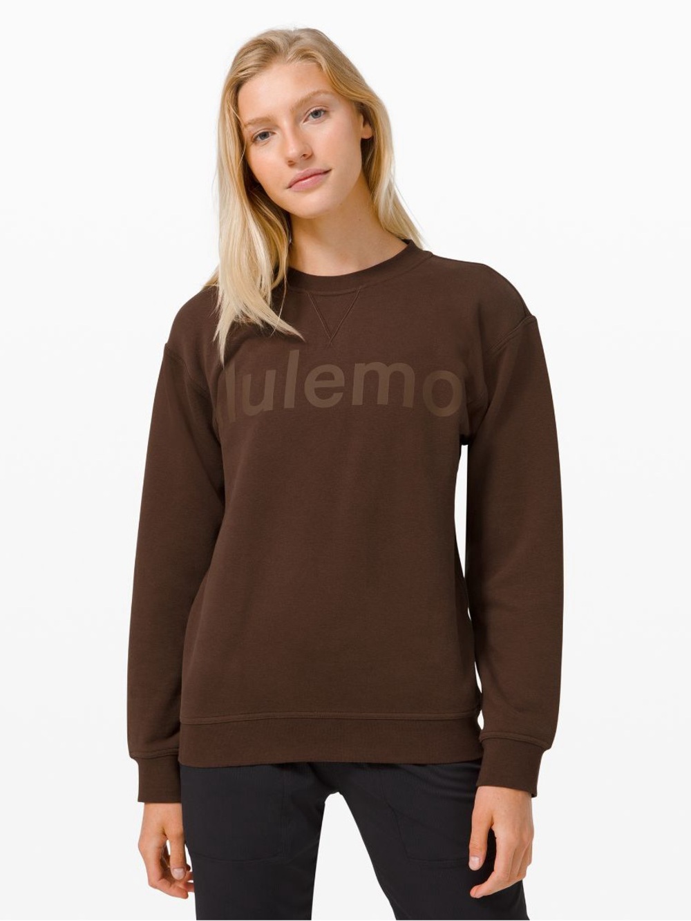 Lululemon Sz6 All Yours Crew Neck Cotton Blend Graphic Sweatshirt in Brown Earth
